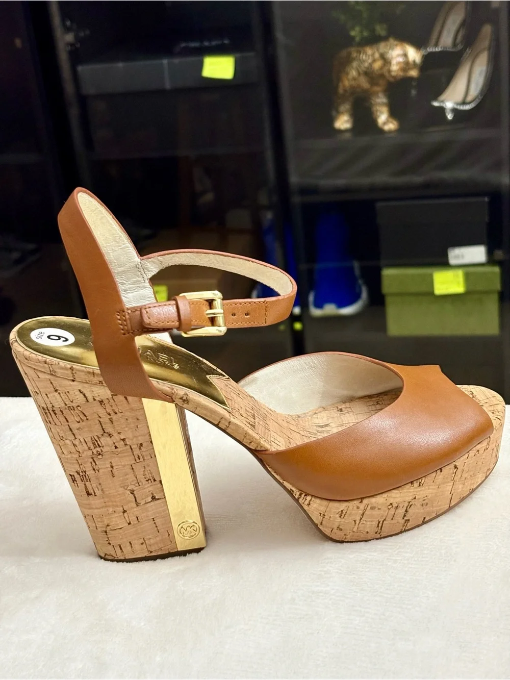 Michael Kors Natalia Open Toe Platform Sandal — Walnut, Size 9 Women shoes.